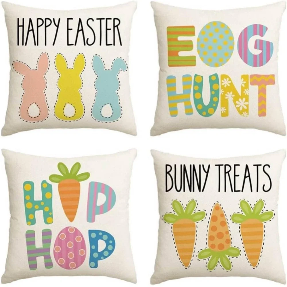 Pink and Yellow Holiday Pillows with Easter Eggs and Carrots